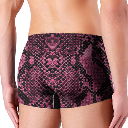 Pink And Black Snakeskin Print Men's Boxer Briefs