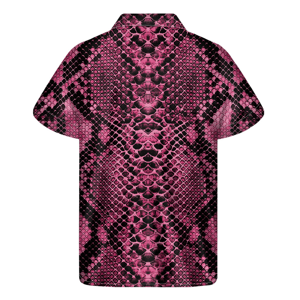 Pink And Black Snakeskin Print Men's Short Sleeve Shirt