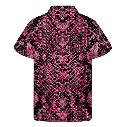 Pink And Black Snakeskin Print Men's Short Sleeve Shirt