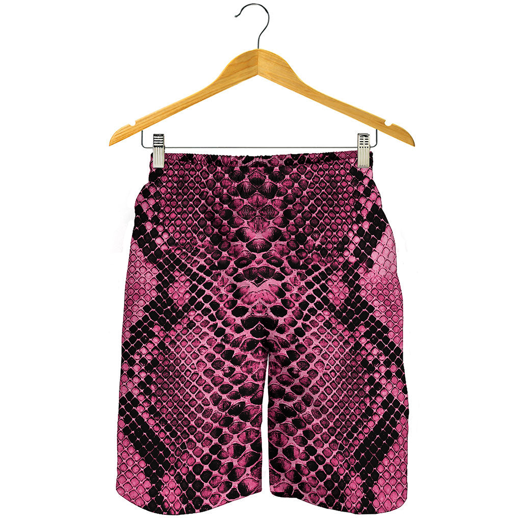 Pink And Black Snakeskin Print Men's Shorts