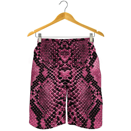 Pink And Black Snakeskin Print Men's Shorts