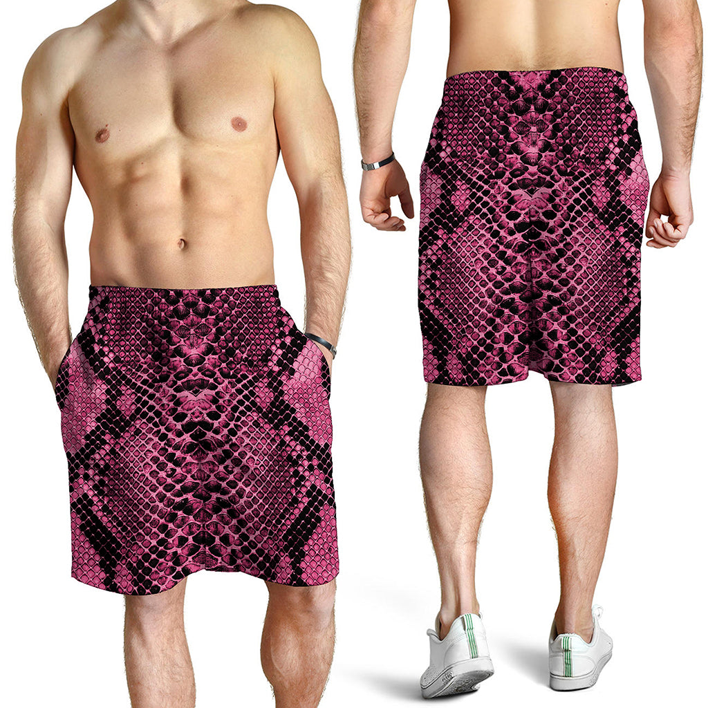 Pink And Black Snakeskin Print Men's Shorts