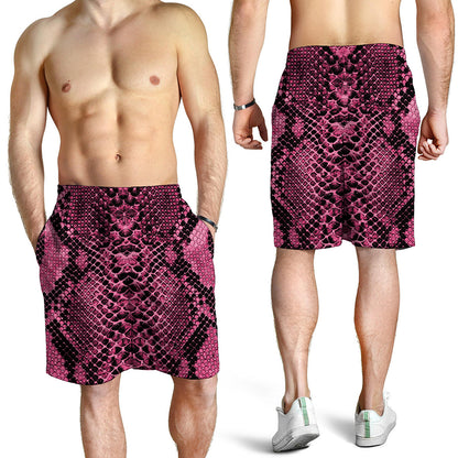 Pink And Black Snakeskin Print Men's Shorts
