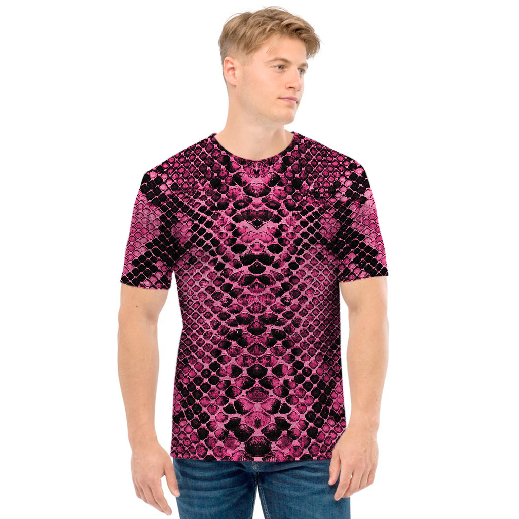Pink And Black Snakeskin Print Men's T-Shirt