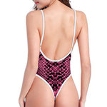 Pink And Black Snakeskin Print One Piece High Cut Swimsuit