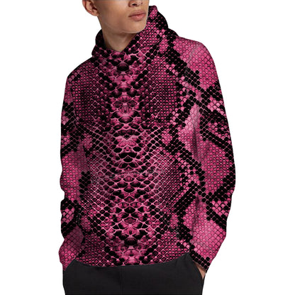 Pink And Black Snakeskin Print Pullover Hoodie