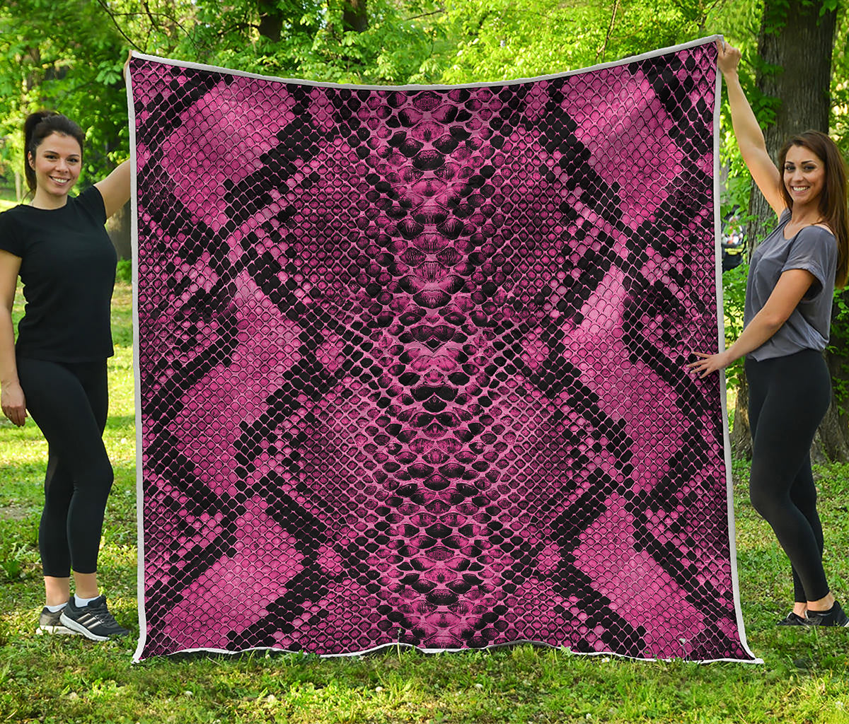 Pink And Black Snakeskin Print Quilt
