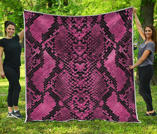 Pink And Black Snakeskin Print Quilt