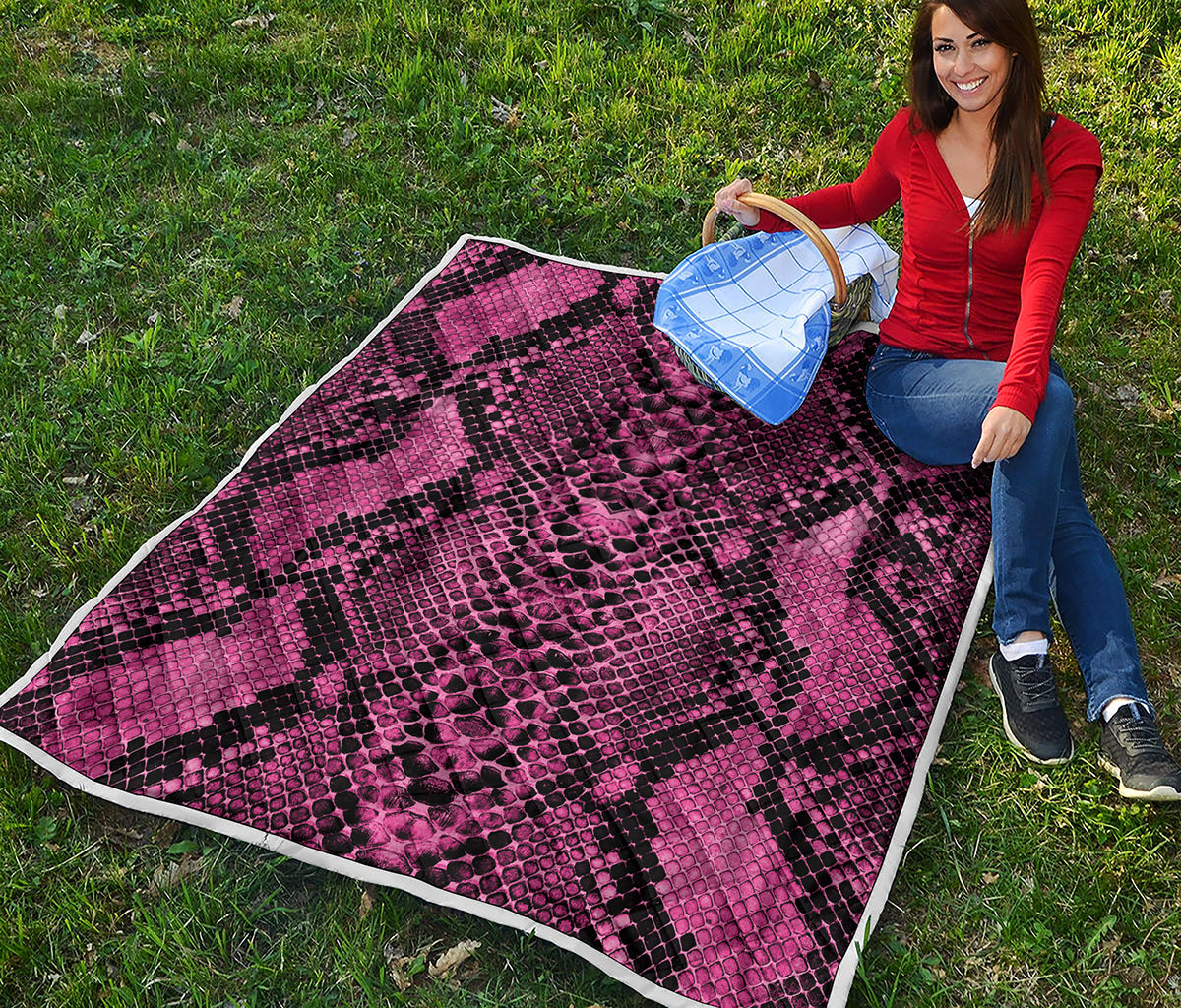 Pink And Black Snakeskin Print Quilt