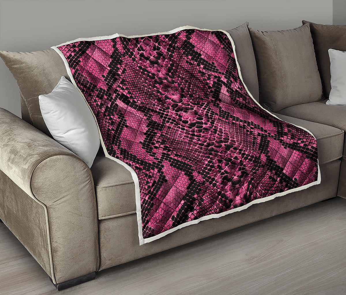 Pink And Black Snakeskin Print Quilt