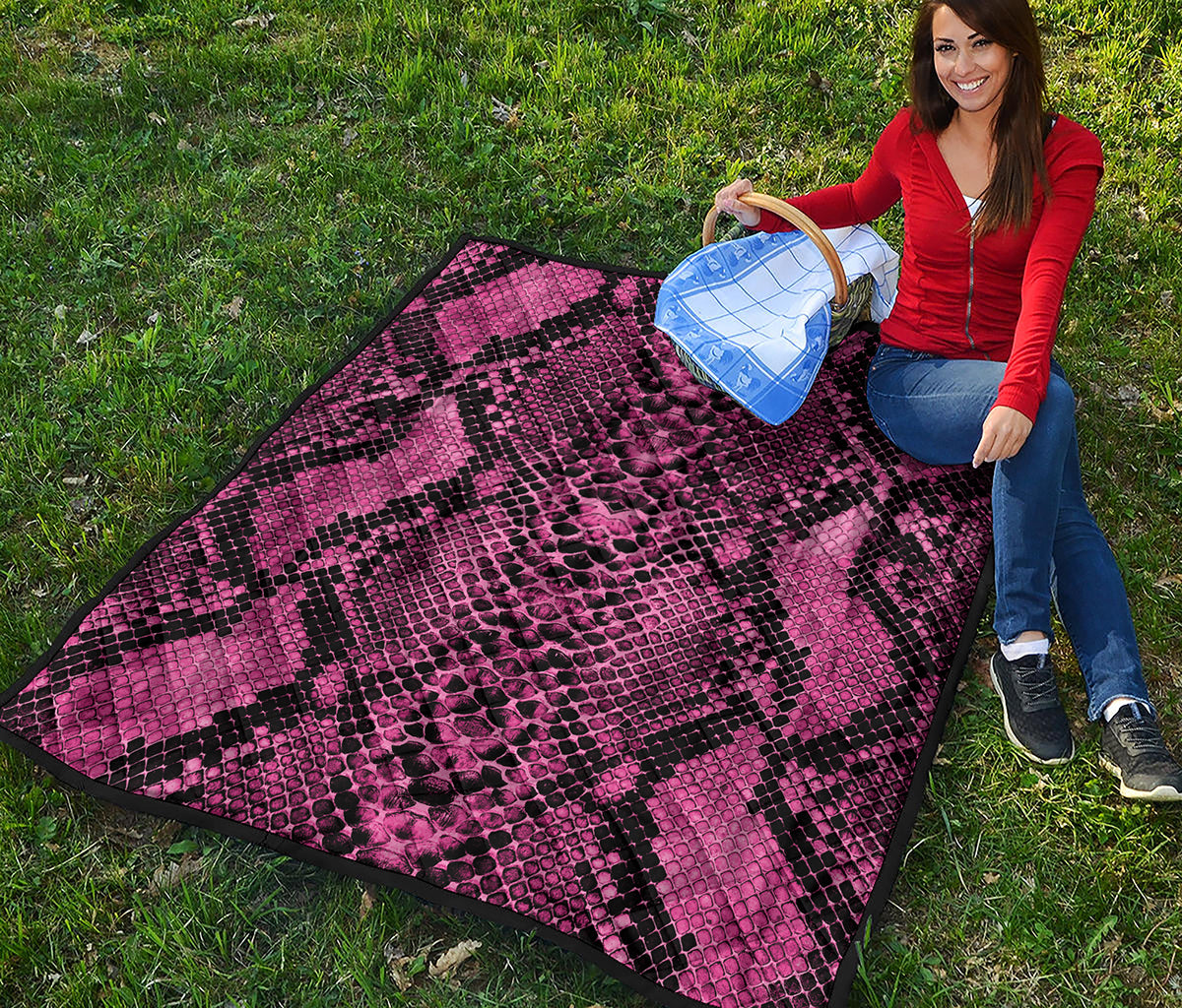 Pink And Black Snakeskin Print Quilt