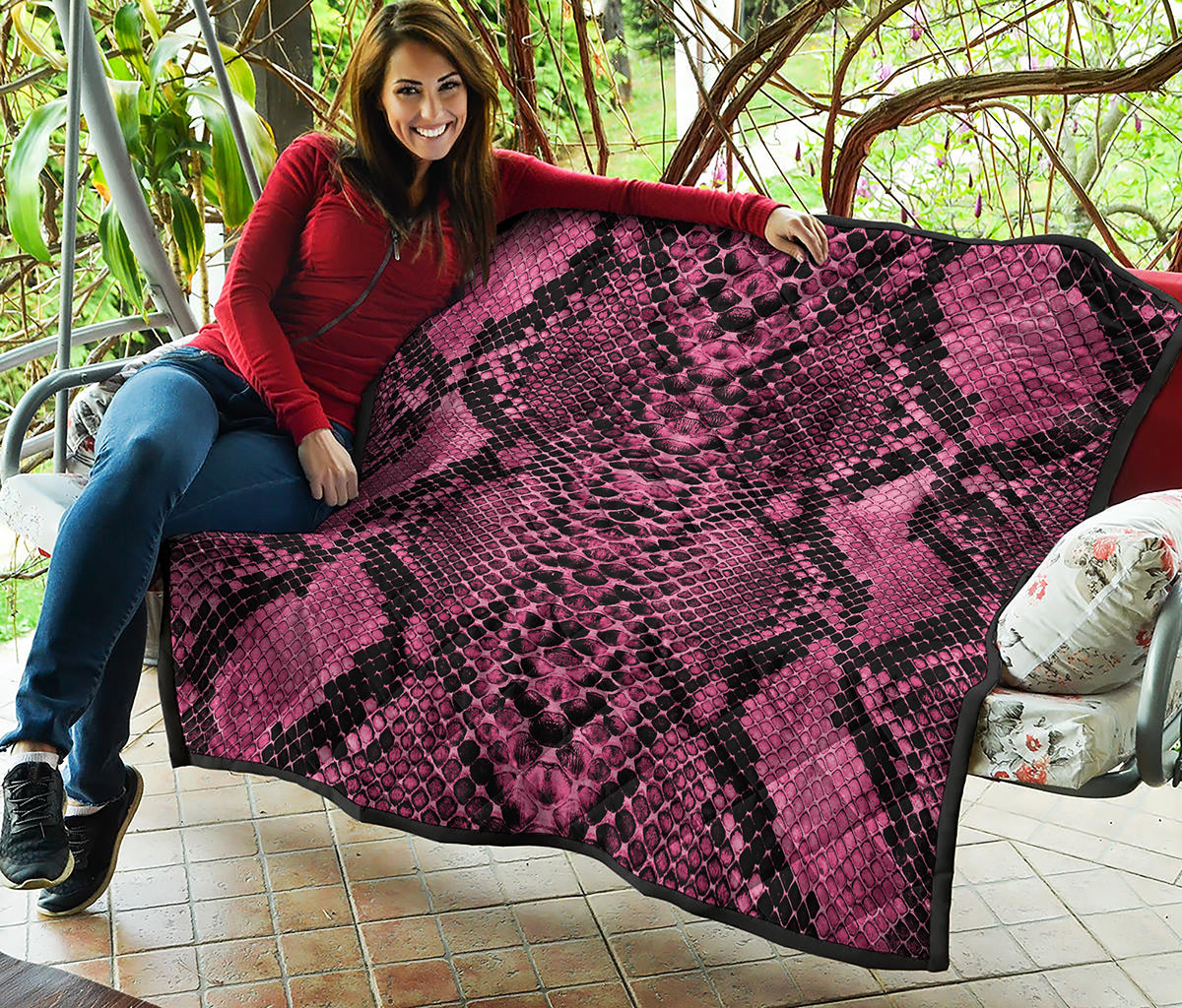 Pink And Black Snakeskin Print Quilt