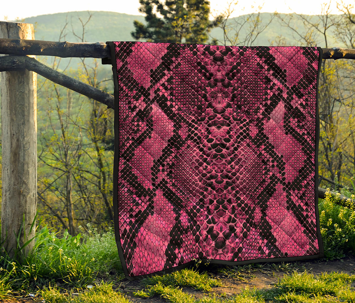 Pink And Black Snakeskin Print Quilt