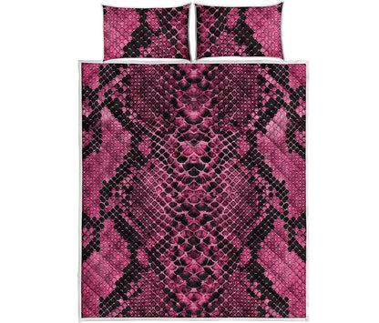 Pink And Black Snakeskin Print Quilt Bed Set
