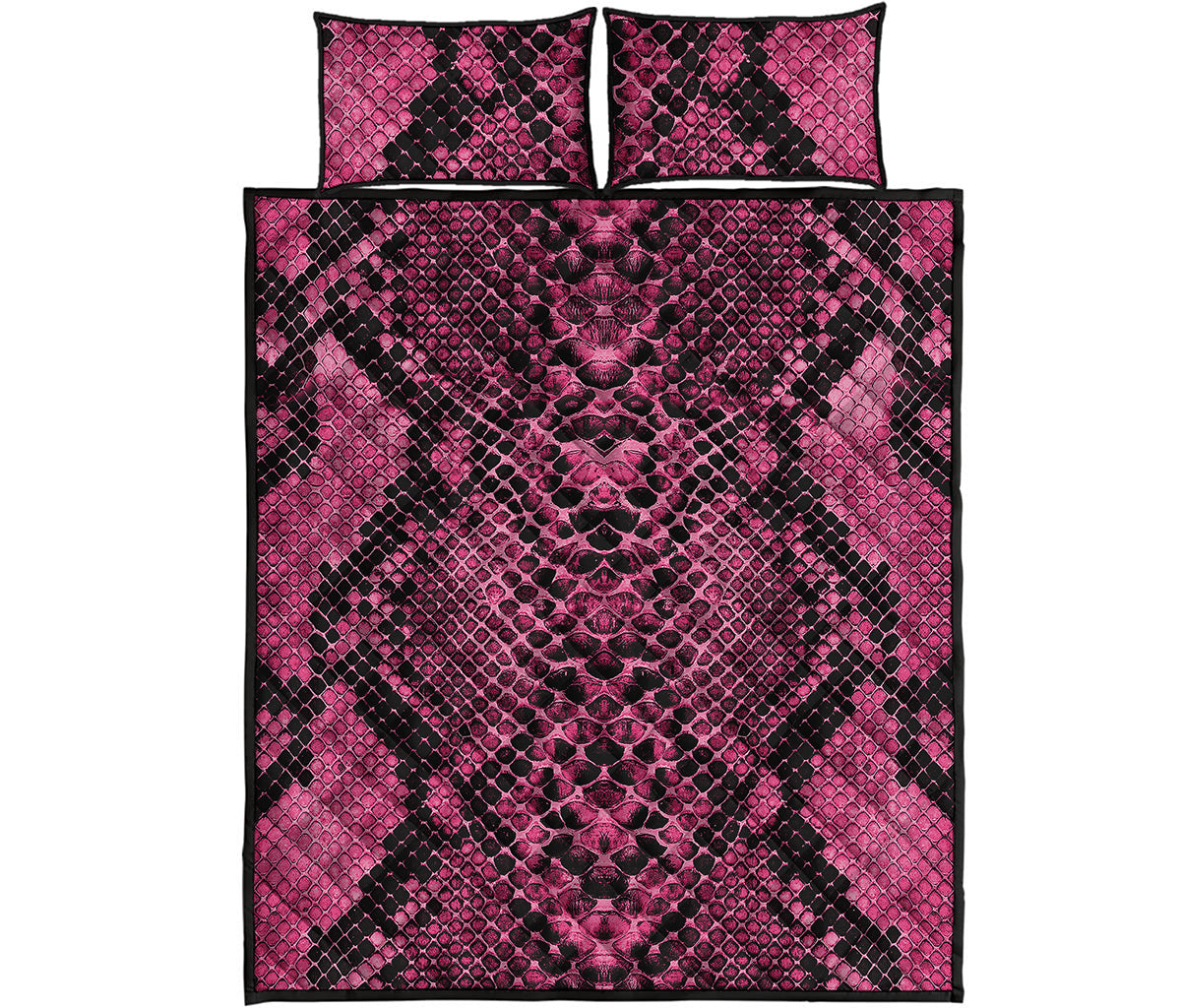 Pink And Black Snakeskin Print Quilt Bed Set