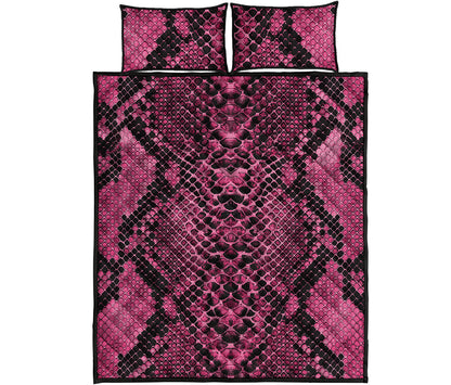 Pink And Black Snakeskin Print Quilt Bed Set