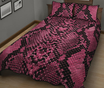 Pink And Black Snakeskin Print Quilt Bed Set
