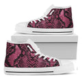 Pink And Black Snakeskin Print White High Top Sneakers