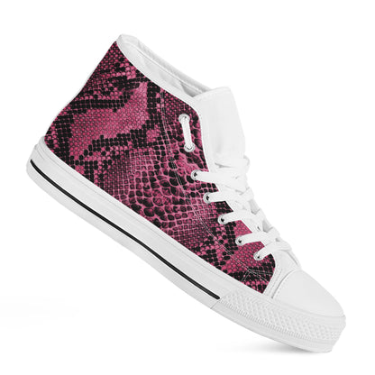 Pink And Black Snakeskin Print White High Top Shoes
