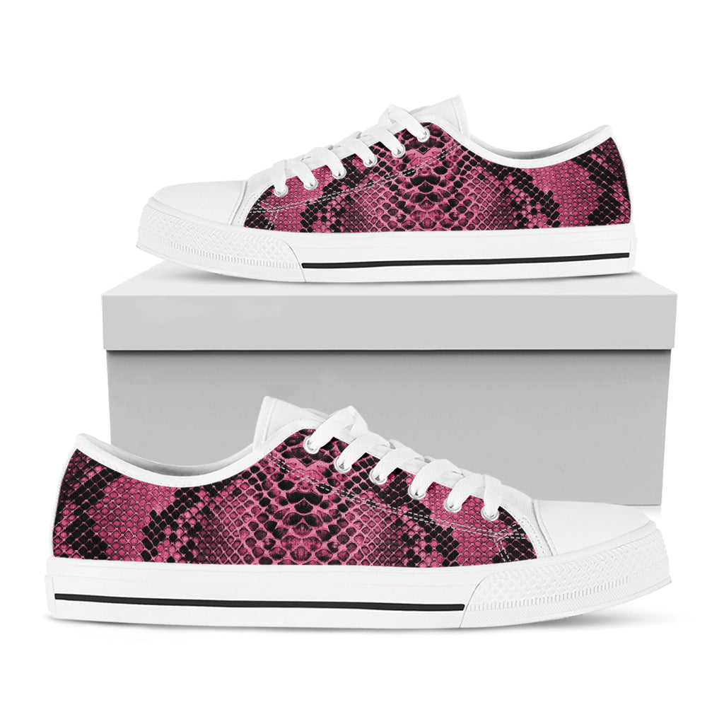 Pink And Black Snakeskin Print White Low Top Shoes