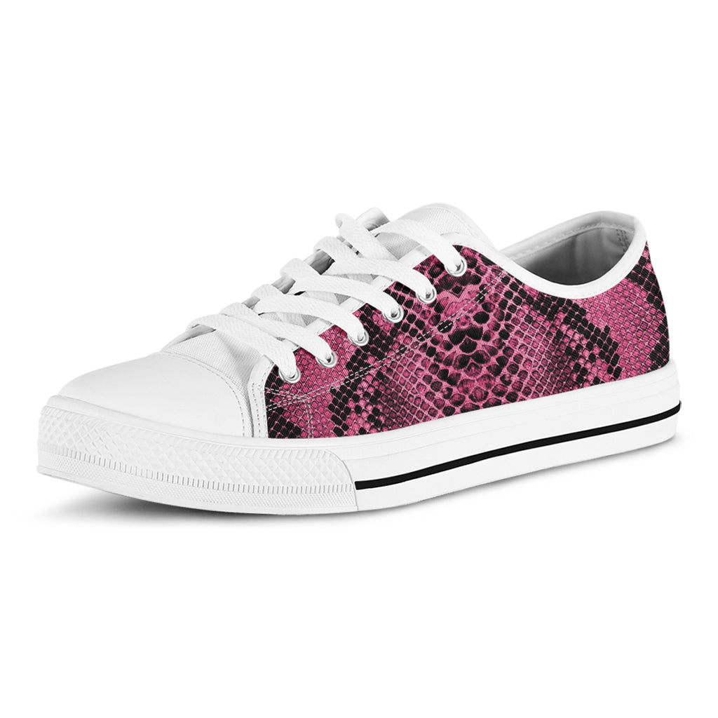 Pink And Black Snakeskin Print White Low Top Shoes