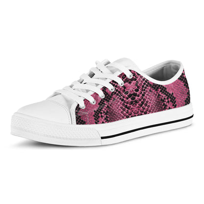 Pink And Black Snakeskin Print White Low Top Shoes