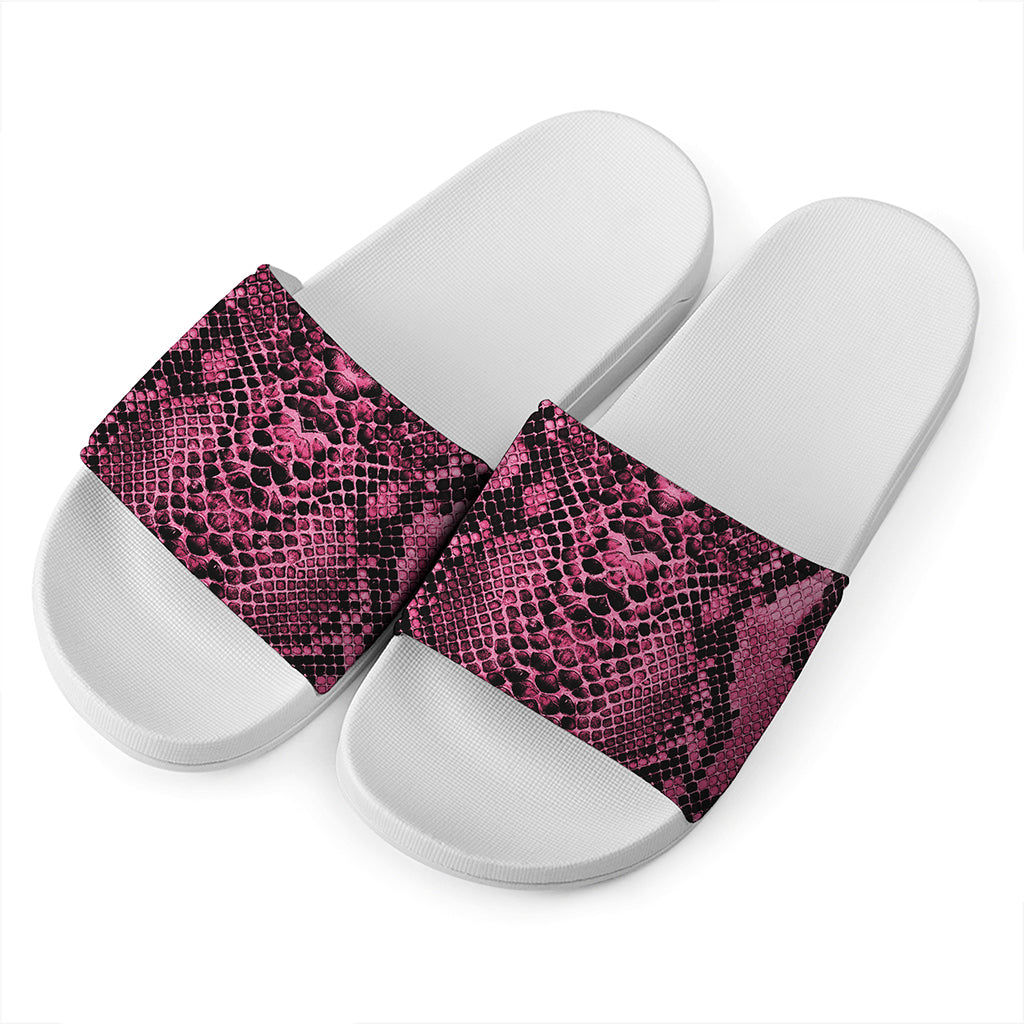Pink And Black Snakeskin Print White Slide Sandals