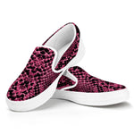 Pink And Black Snakeskin Print White Slip On Shoes