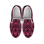 Pink And Black Snakeskin Print White Slip On Shoes