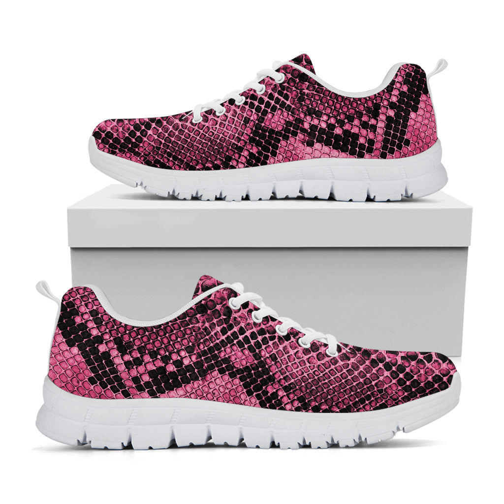 Pink And Black Snakeskin Print White Sneakers