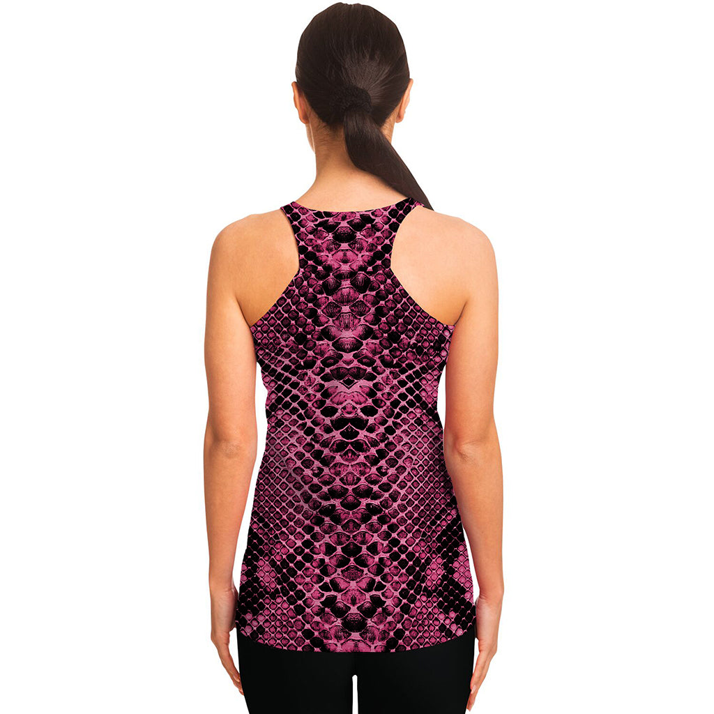 Pink And Black Snakeskin Print Women's Racerback Tank Top