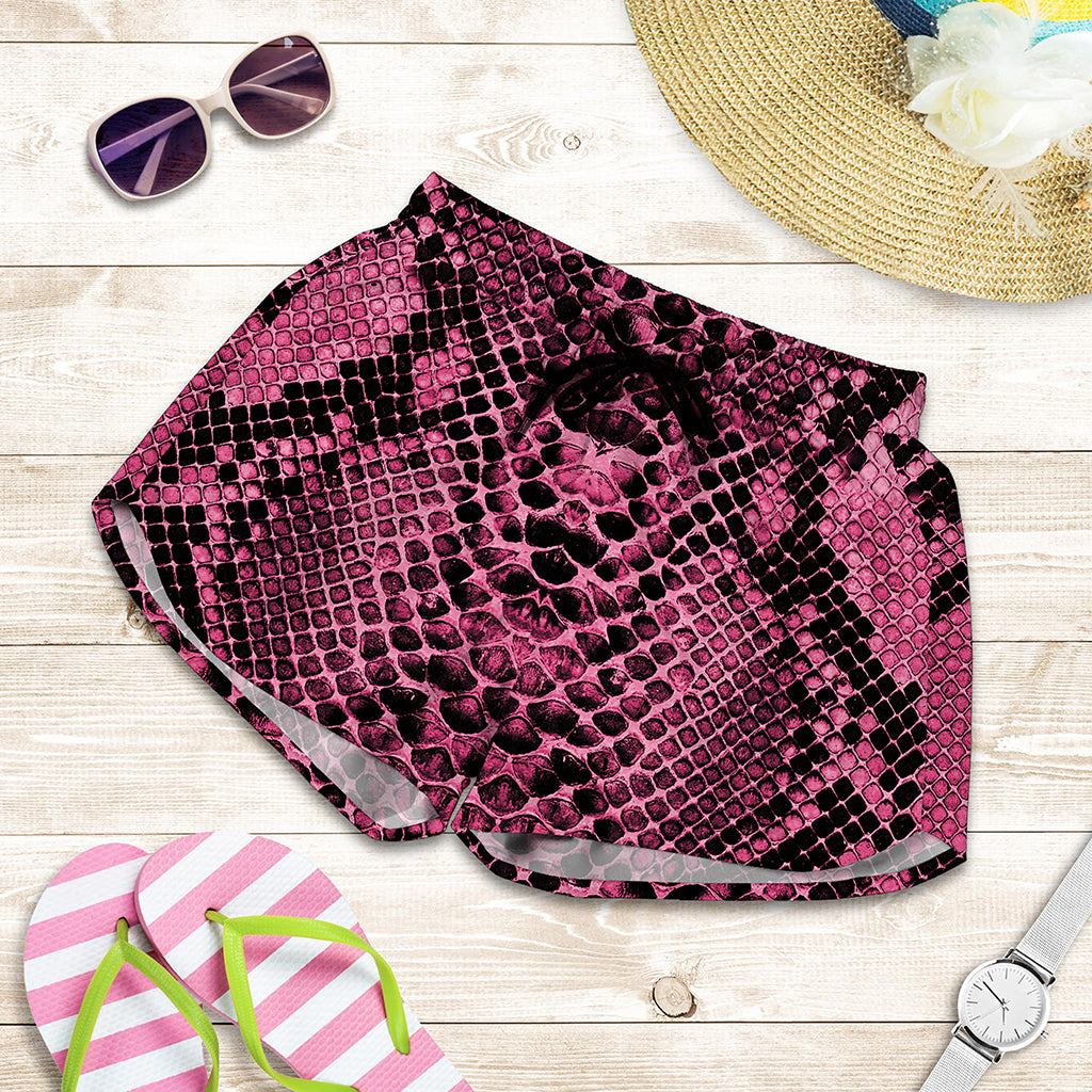 Pink And Black Snakeskin Print Women's Shorts