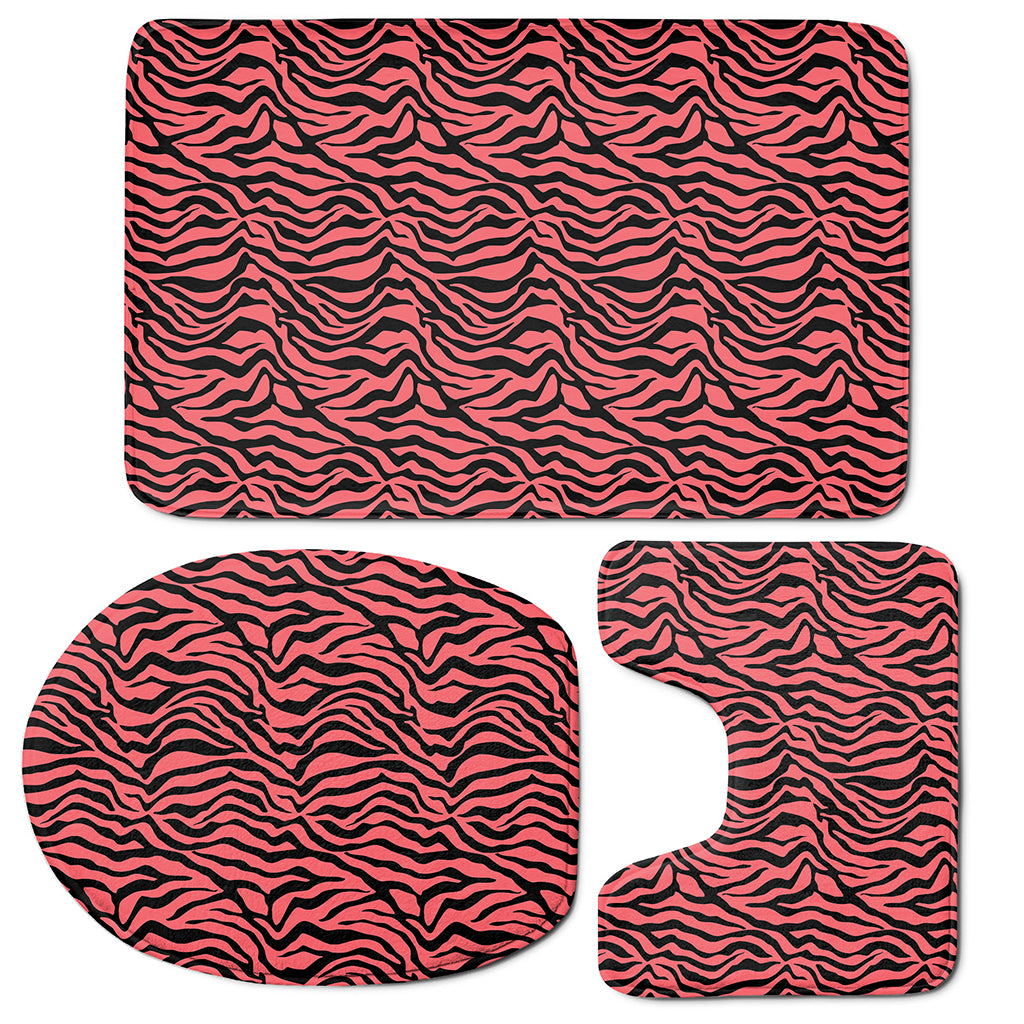 Pink And Black Tiger Stripe Print 3 Piece Bath Mat Set
