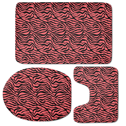 Pink And Black Tiger Stripe Print 3 Piece Bath Mat Set