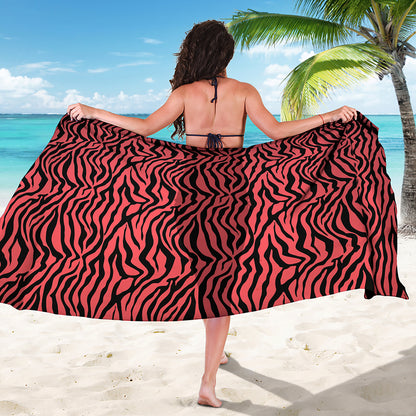 Pink And Black Tiger Stripe Print Beach Sarong Wrap