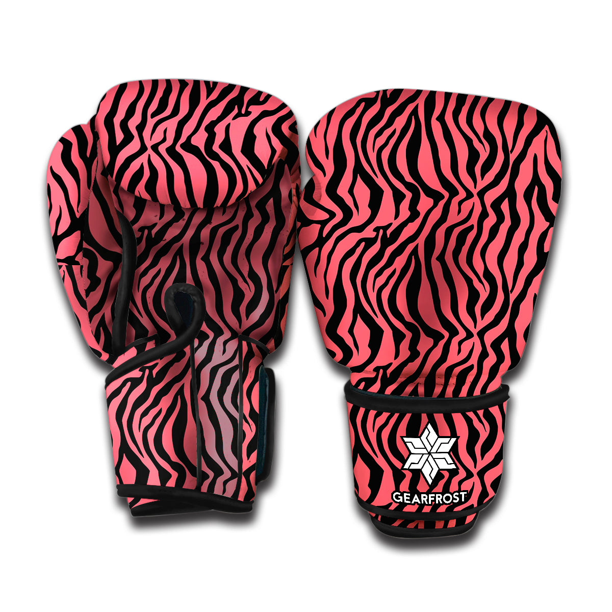 Pink And Black Tiger Stripe Print Boxing Gloves