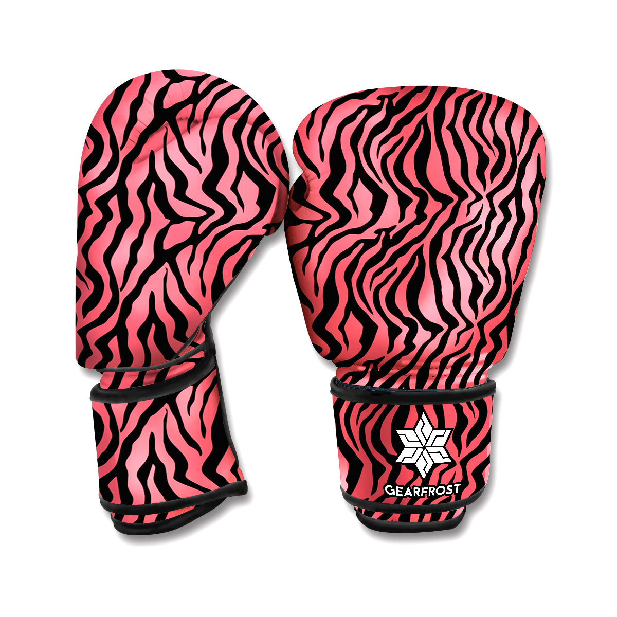 Pink And Black Tiger Stripe Print Boxing Gloves