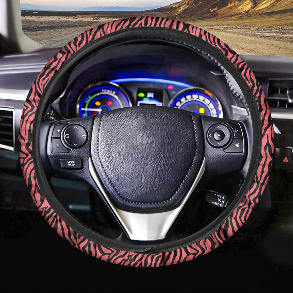 Pink And Black Tiger Stripe Print Car Steering Wheel Cover