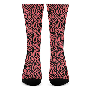 Pink And Black Tiger Stripe Print Crew Socks