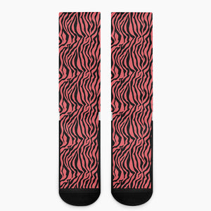 Pink And Black Tiger Stripe Print Crew Socks