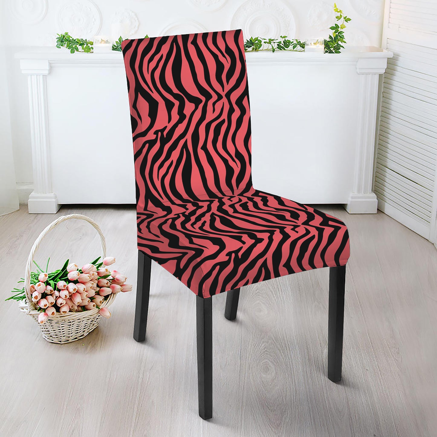 Pink And Black Tiger Stripe Print Dining Chair Slipcover