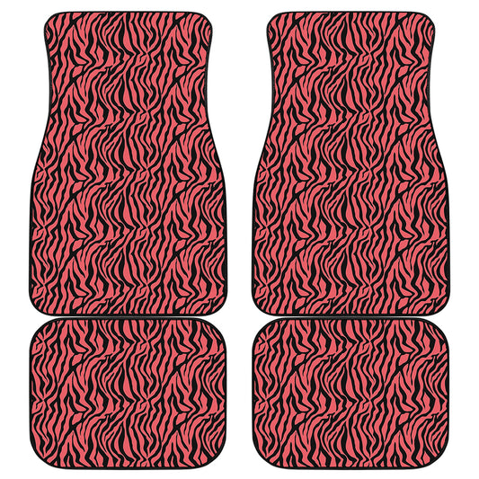 Pink And Black Tiger Stripe Print Front and Back Car Floor Mats