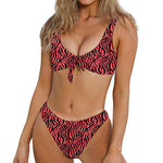 Pink And Black Tiger Stripe Print Front Bow Tie Bikini