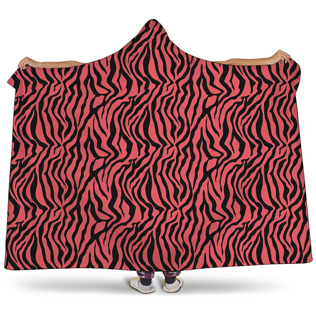 Pink And Black Tiger Stripe Print Hooded Blanket
