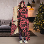 Pink And Black Tiger Stripe Print Hooded Blanket