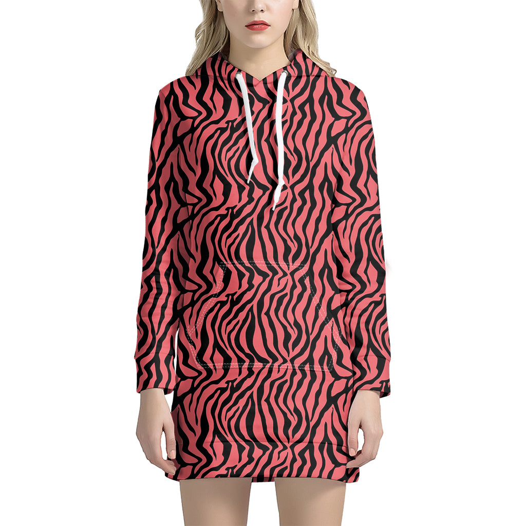 Pink And Black Tiger Stripe Print Hoodie Dress