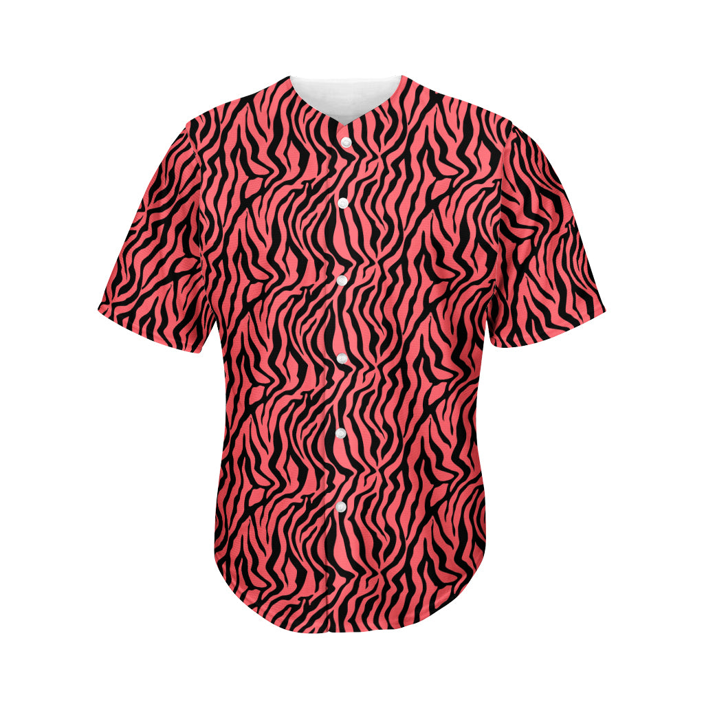 Pink And Black Tiger Stripe Print Men's Baseball Jersey