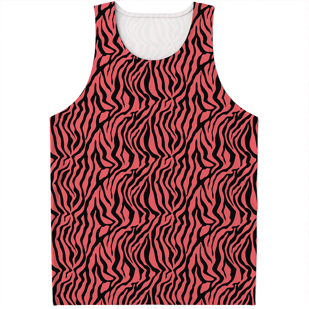 Pink And Black Tiger Stripe Print Men's Tank Top