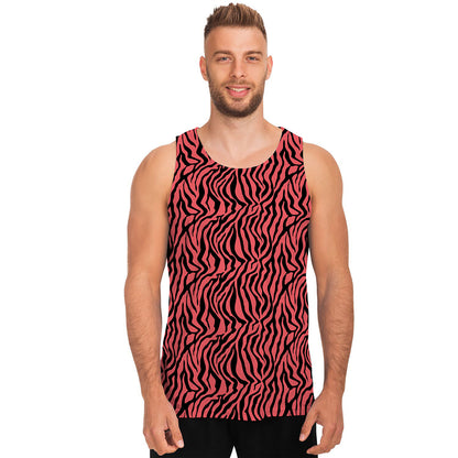 Pink And Black Tiger Stripe Print Men's Tank Top