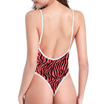 Pink And Black Tiger Stripe Print One Piece High Cut Swimsuit